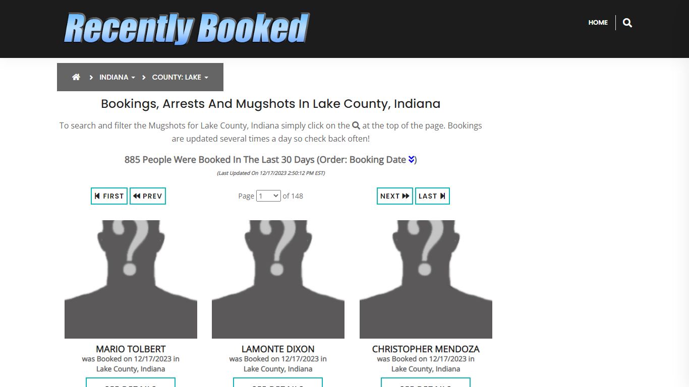 Bookings, Arrests and Mugshots in Lake County, Indiana - Recently Booked