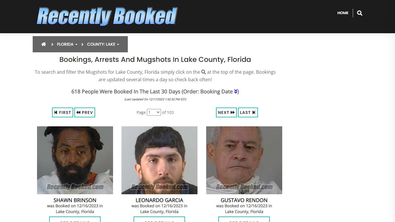 Bookings, Arrests and Mugshots in Lake County, Florida - Recently Booked