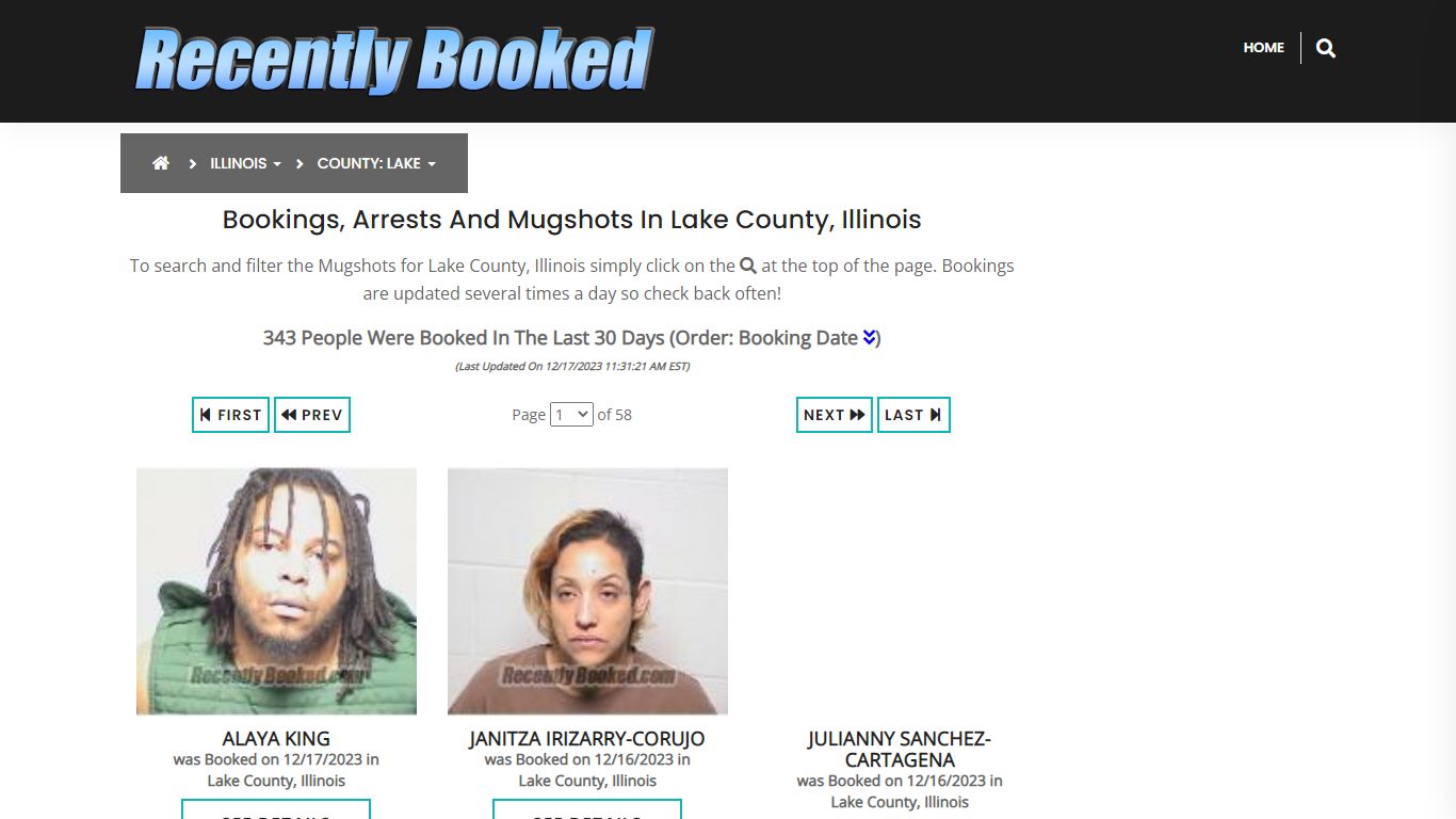 Bookings, Arrests and Mugshots in Lake County, Illinois - Recently Booked